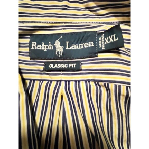 Ralph Lauren blue and yellow stripe button down long sleeved shirt XXL - Picture 3 of 3